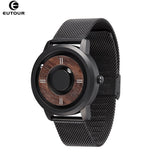 EUTOUR Magnetic Drive Wood Watches Luxury Quartz and Stainless Steel