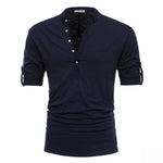 AIOPESON Stand Collar T-Shirt Men Solid Color 100% Cotton