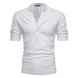 AIOPESON Stand Collar T-Shirt Men Solid Color 100% Cotton